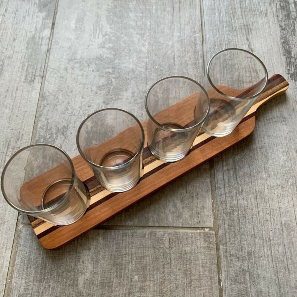 Custom Wood Beer Sampler Paddle Tray 5oz Glasses NEW Craft Novelty Gift Display